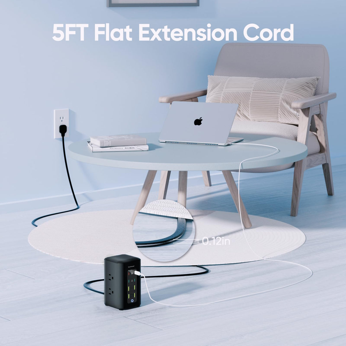 TenTrend tower in home office scene keeping devices charged and cables tidy