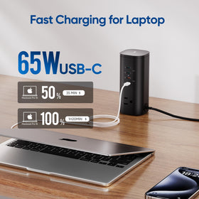 TenTrend closeup of side ports showing USB‑C and USB‑A ports for fast device charging