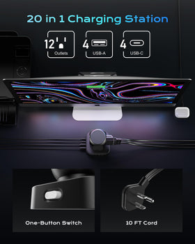 TenTrend Tower 20-in-1 outlets with USB ports for multiple devices.