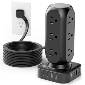 TenTrend Tower flat plug with 10 ft cord keeps cables tidy.