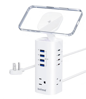 TenTrend tower front view showing ports and compact profile for organized charging