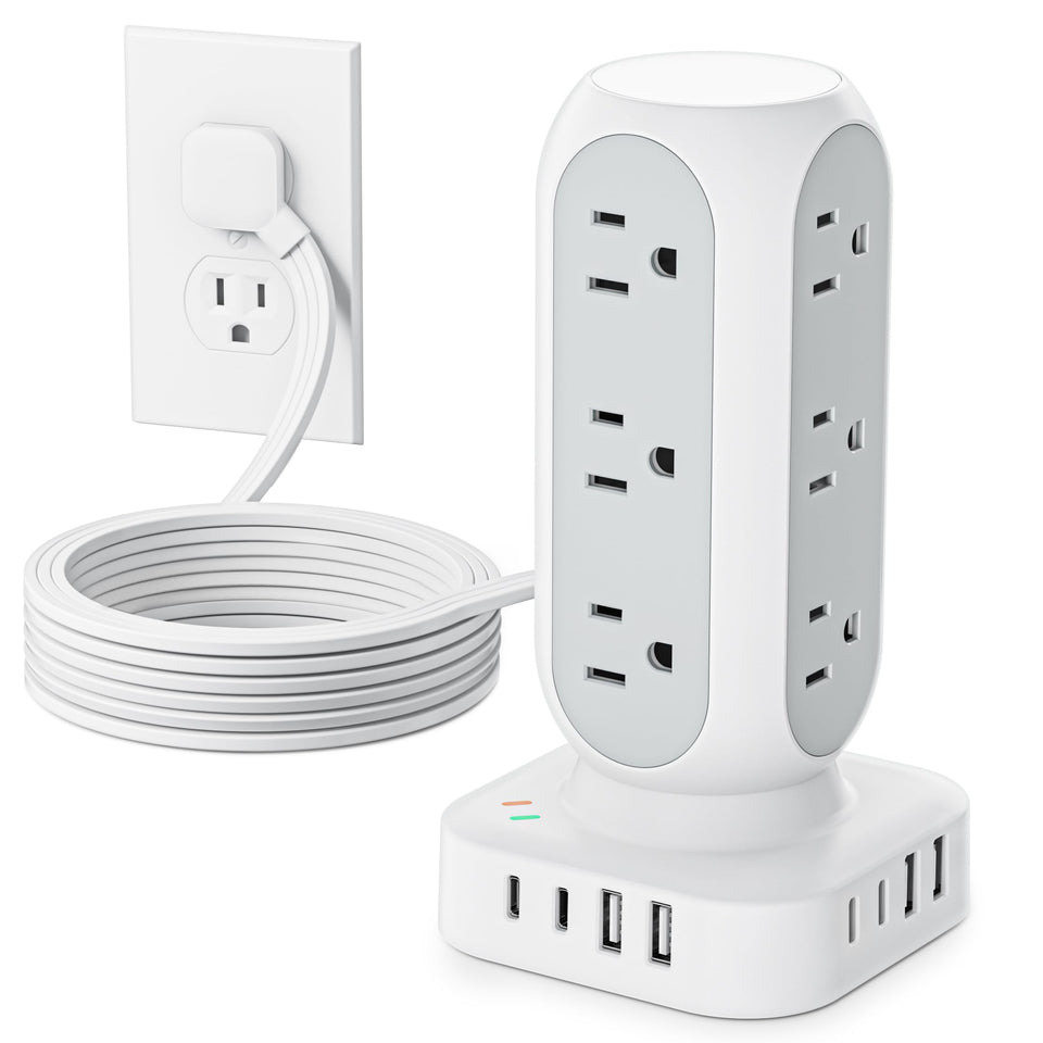 TenTrend tower front view showing outlets and tidy power organization