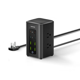 TenTrend tower front view showing outlets and USB ports for versatile charging