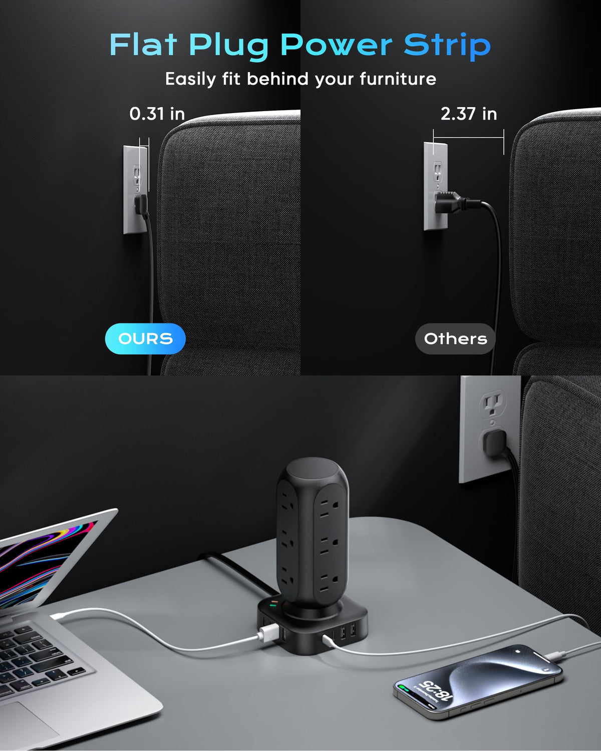 TenTrend tower in use on a desk powering multiple devices for tidy workspace