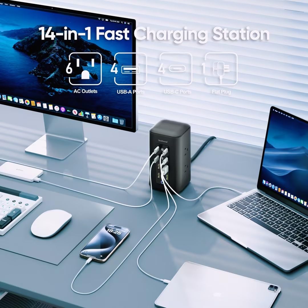 TenTrend closeup of USB‑C ports highlighting 110W laptop charging capability