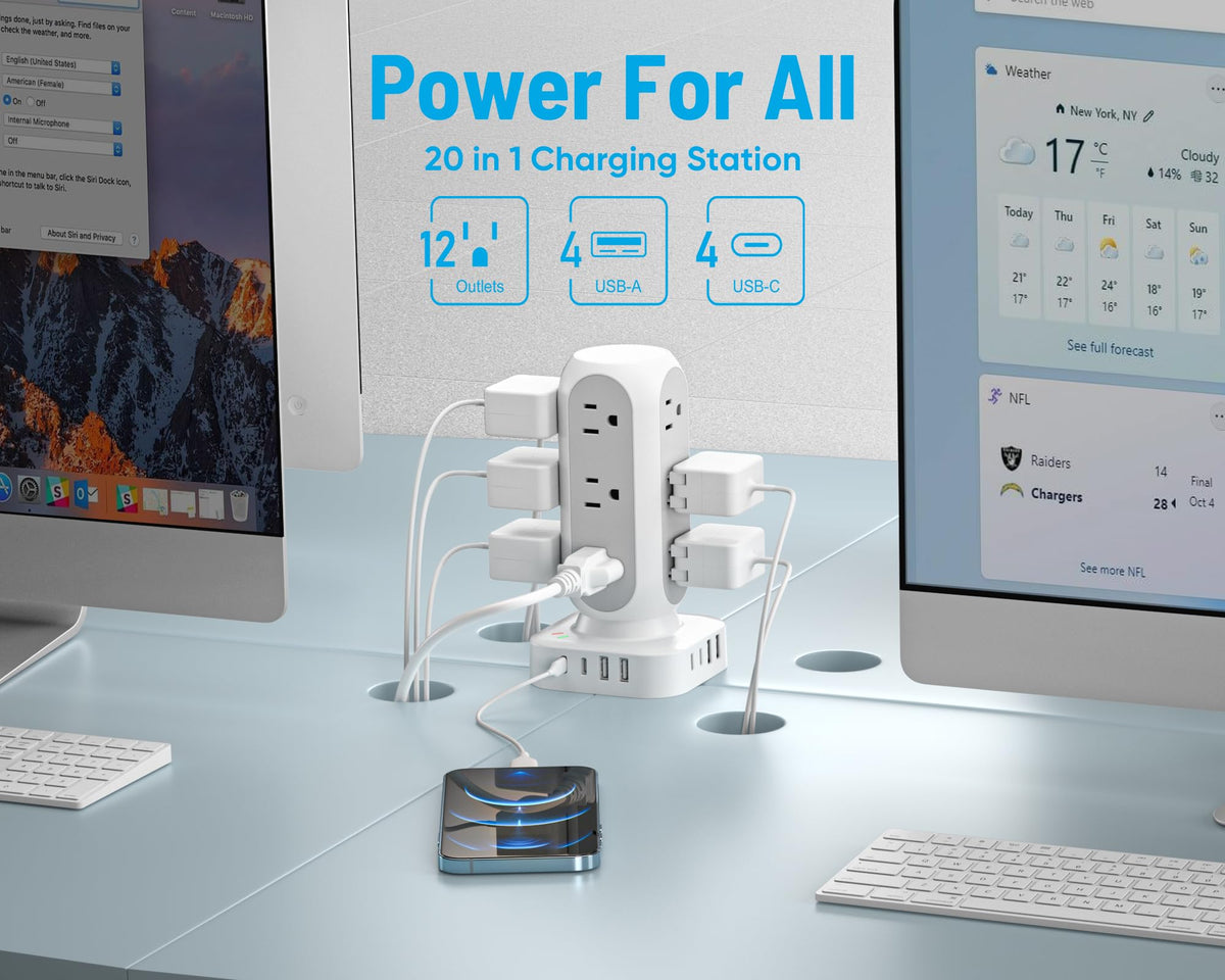 TenTrend USB and AC outlet detail illustrating organized charging