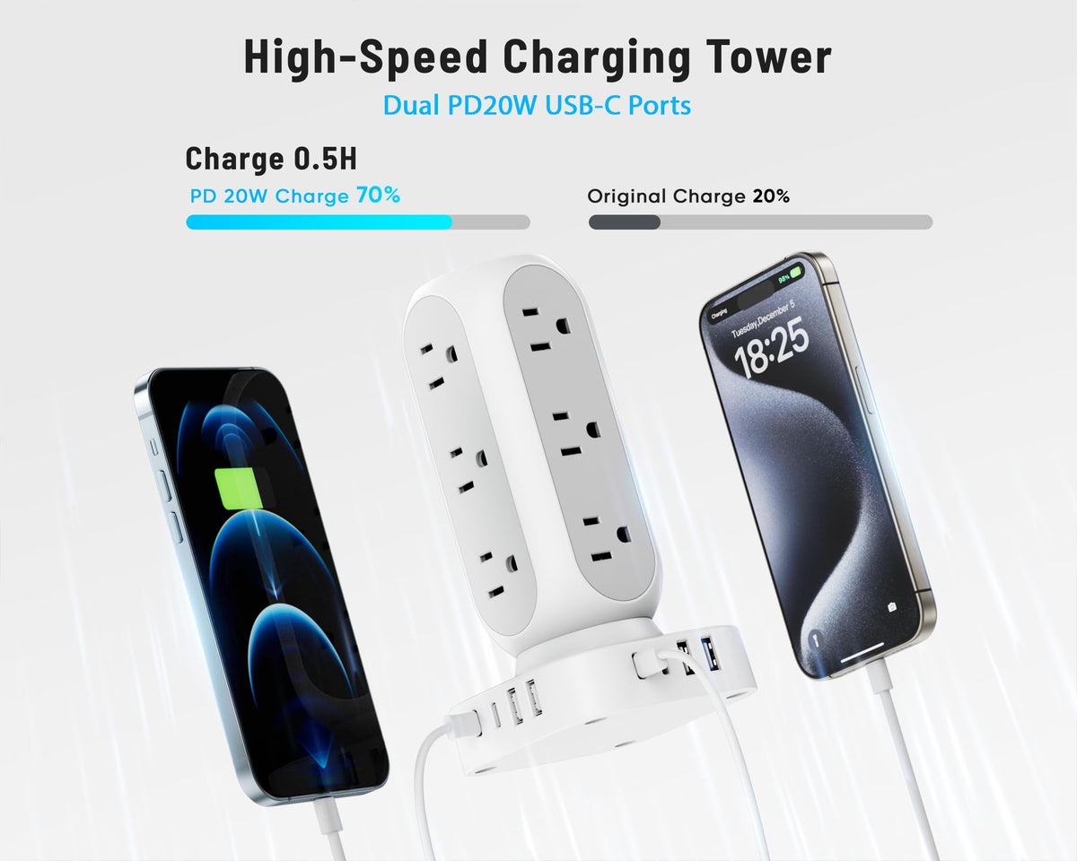 TenTrend detail of USB‑C PD and AC outlets providing fast multi‑device power