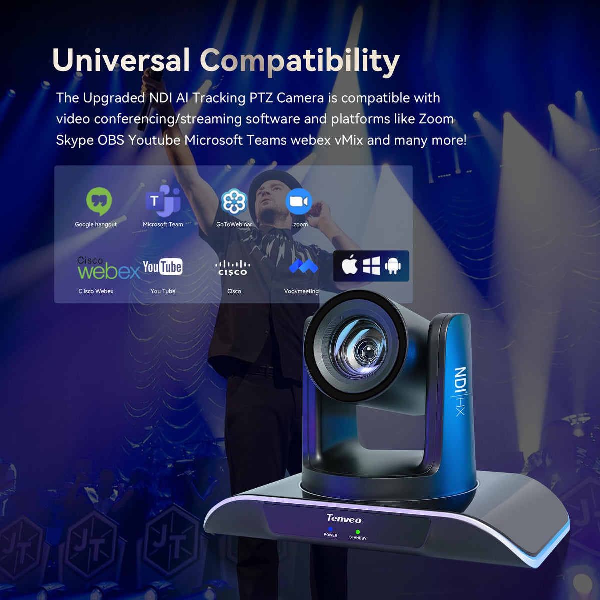 Tenveo NDI camera with PoE power for simplified installation and streaming.