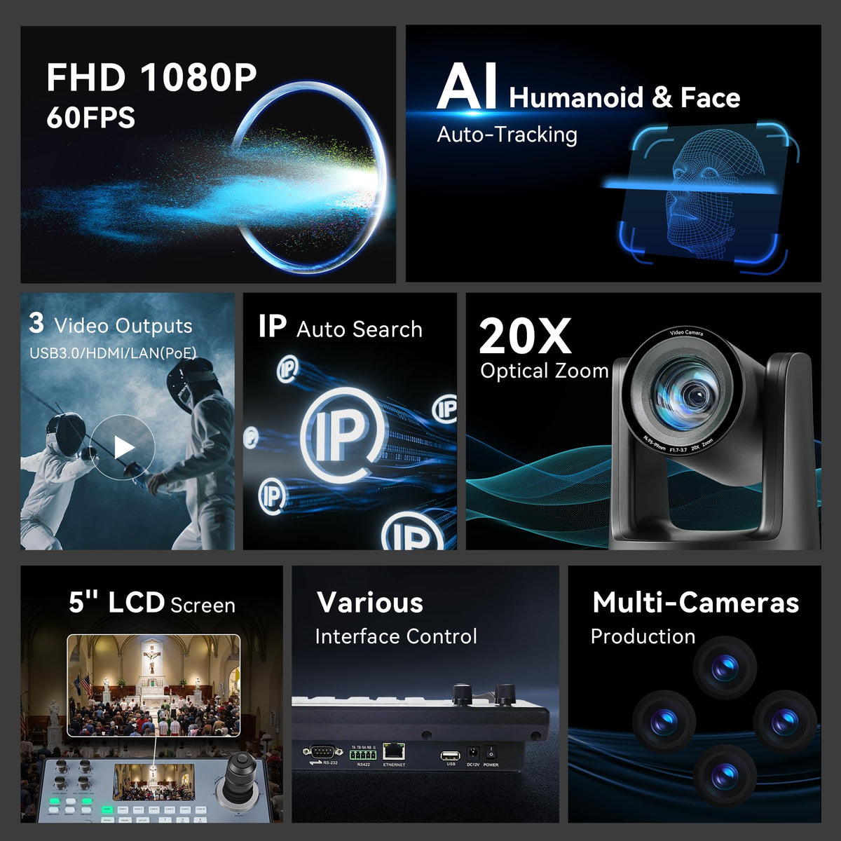 Tenveo KB200PRO controller with 5-inch LCD provides real-time framing for precise shot setup.