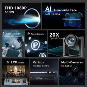 Tenveo KB200PRO controller with 5-inch LCD provides real-time framing for precise shot setup.