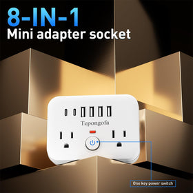 Tepongofa closeup of two AC outlets and six USB ports for flexible connectivity