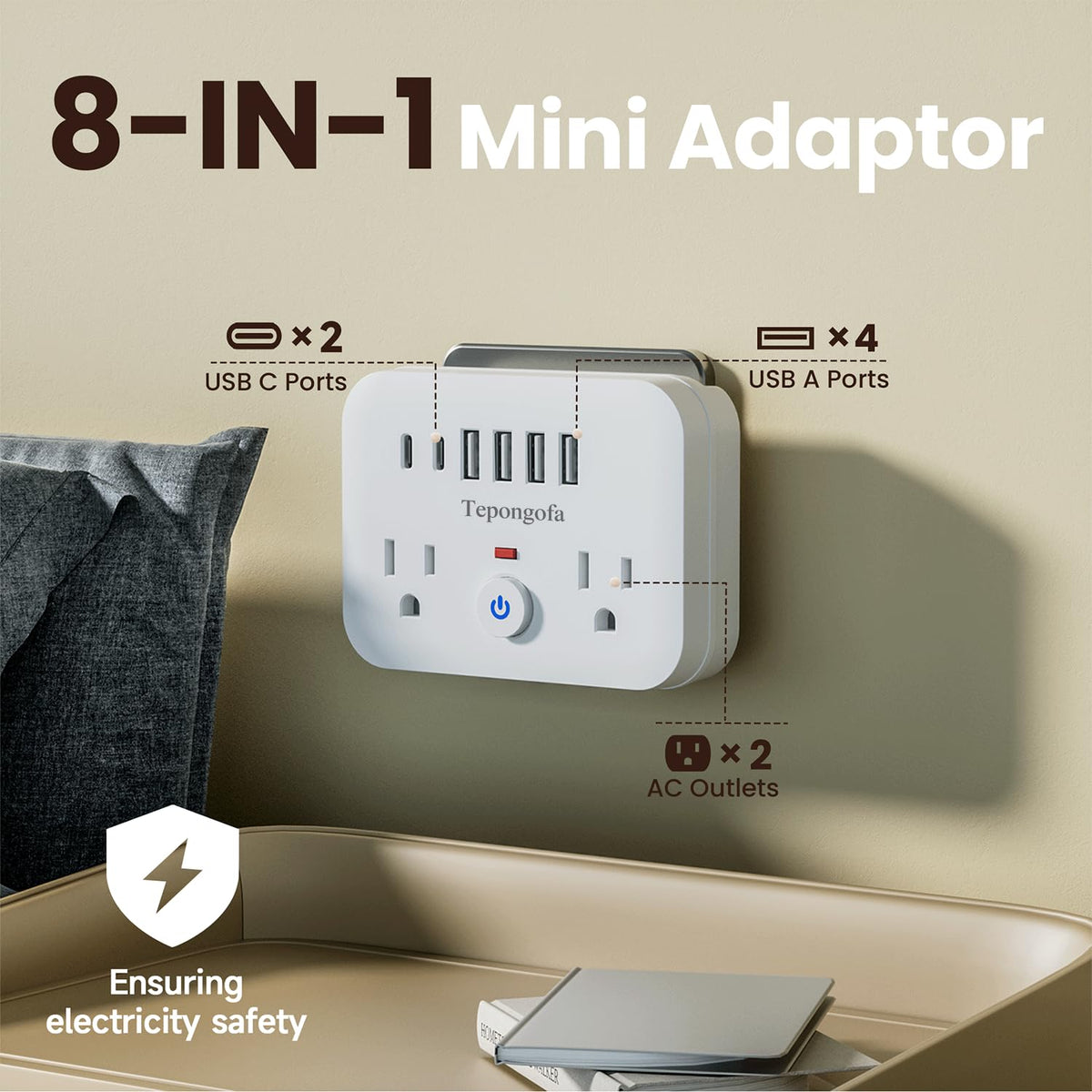 Tepongofa illuminated power switch visible and easy to turn off for safety