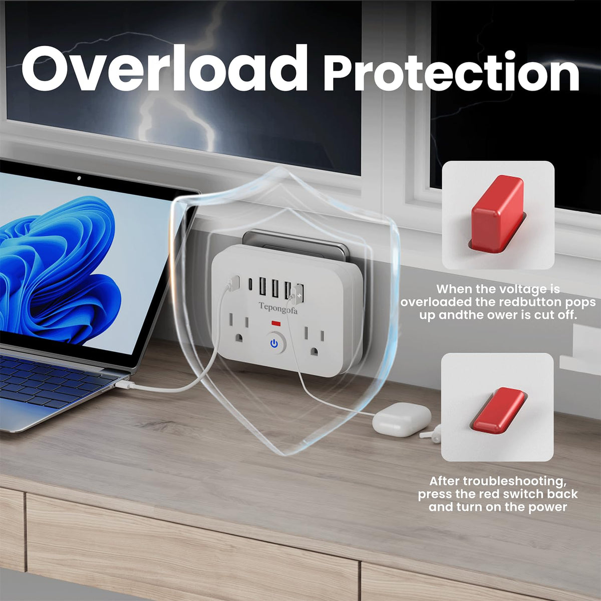 Tepongofa on a home desk powering laptop and phone for organized charging