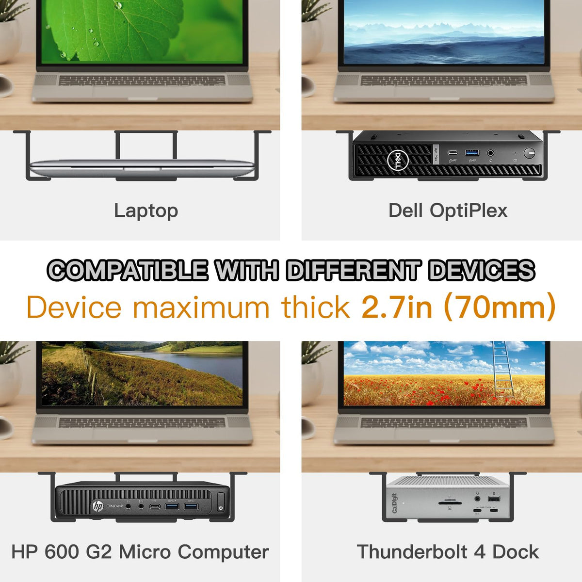 Teridokor mounted with MacBook stored under desk for organized workspace