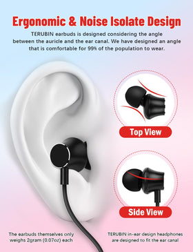 TERUBIN magnetic earbuds clasped together to prevent tangles and loss