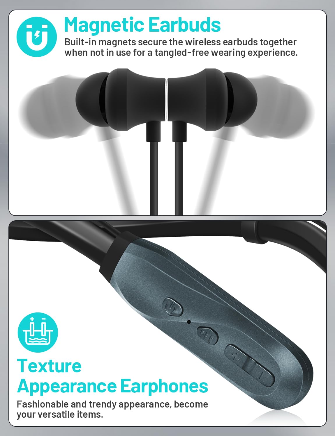 TERUBIN neckband beside smartphone to show compact scale