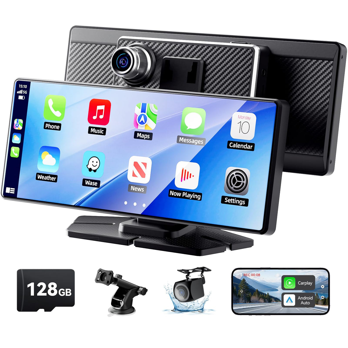 TERUNSOUl CarPlay Screen 8.1 inch with real-time maps and calls via wireless CarPlay