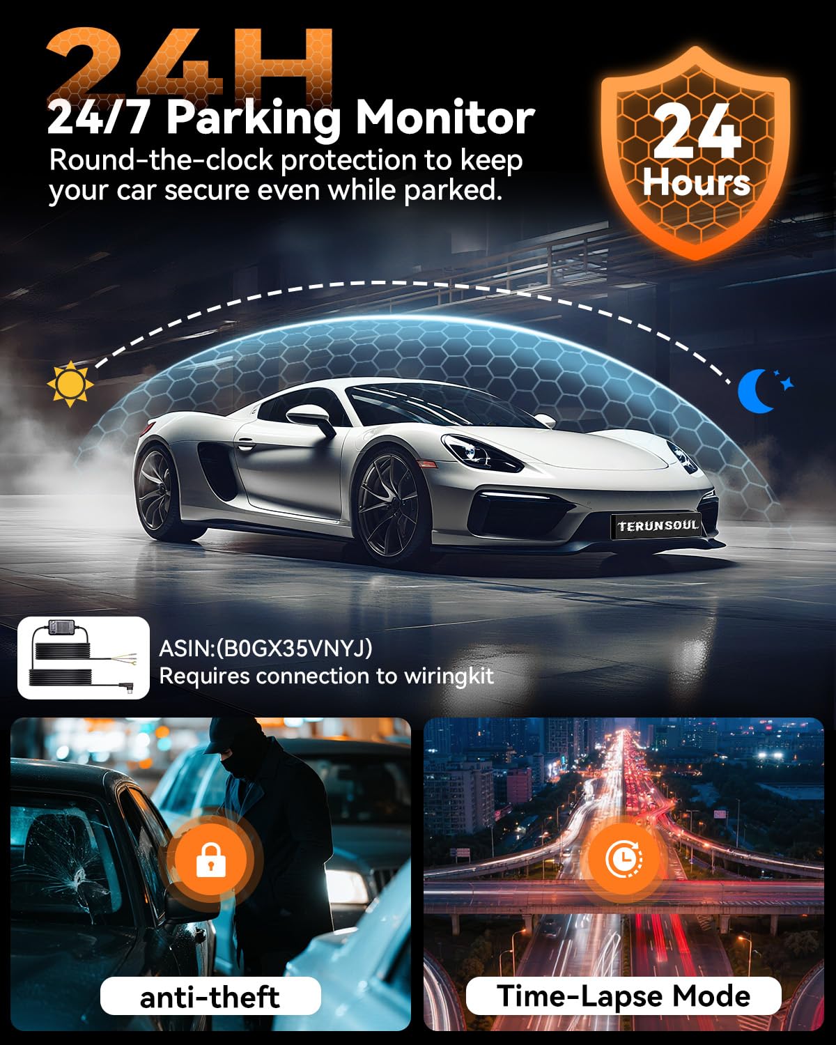 TERUNSOUl front 170-degree angle broadens scene capture for traffic awareness.