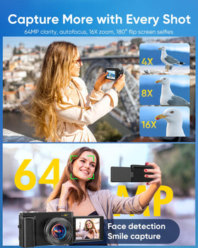 TESFOT 180° flip screen enables easy selfies and dynamic vlog angles