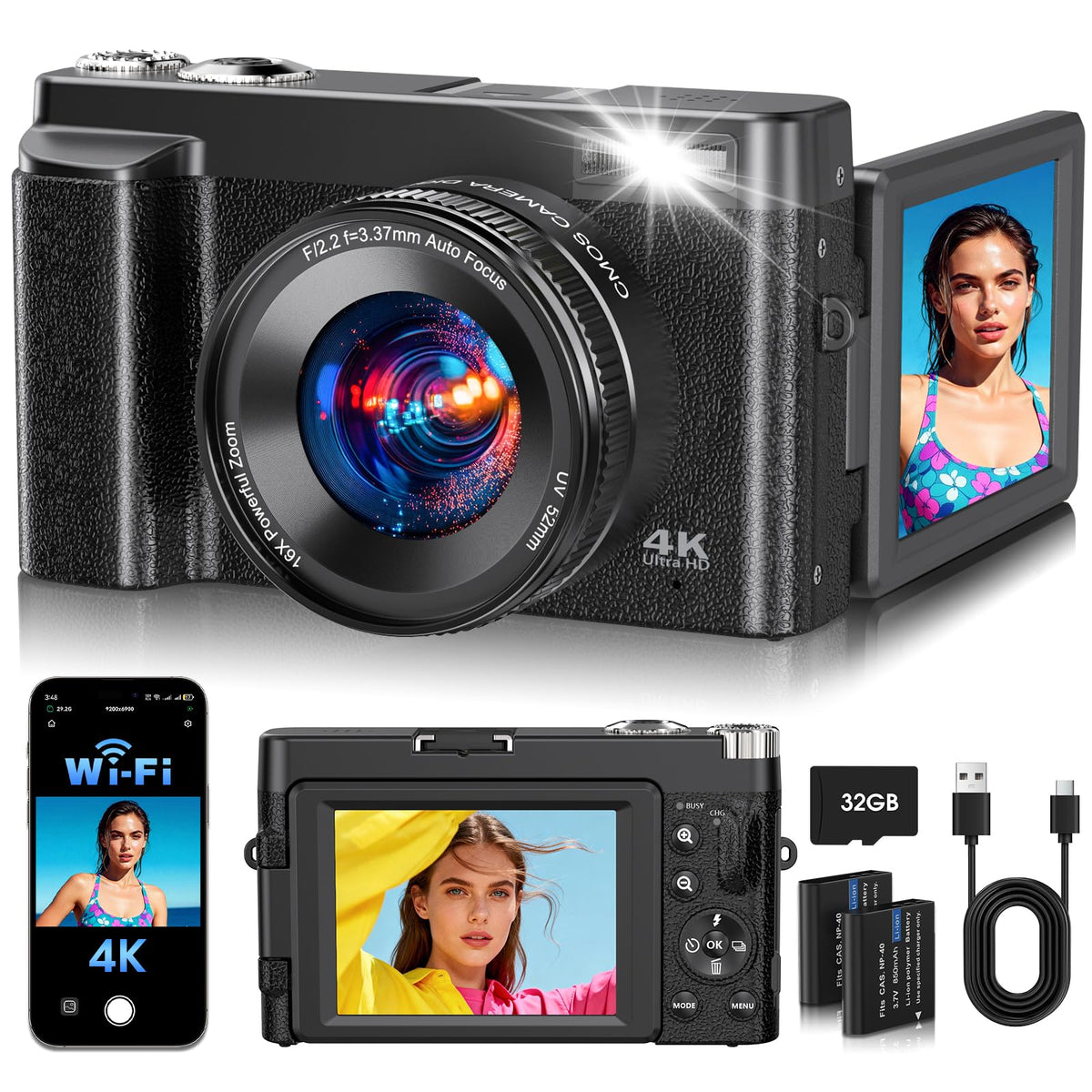 TESFOT 4K camera captures sharp video and 64MP photos for travel memories