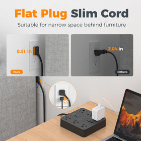 TESSAN 10ft cord stretched across floor, extended reach for distant outlets