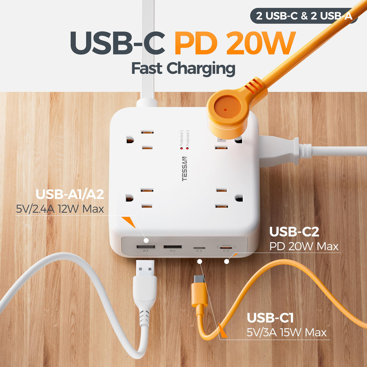 TESSAN 15ft cord stretched across room providing extended reach