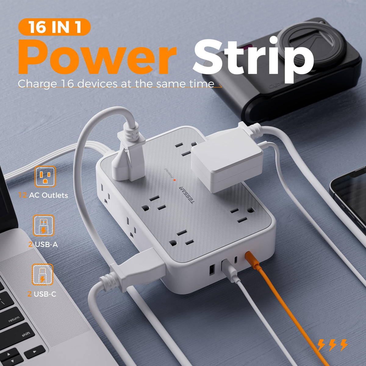 TESSAN 15ft flat cord hidden under rug to reduce trip risk and tidy cables