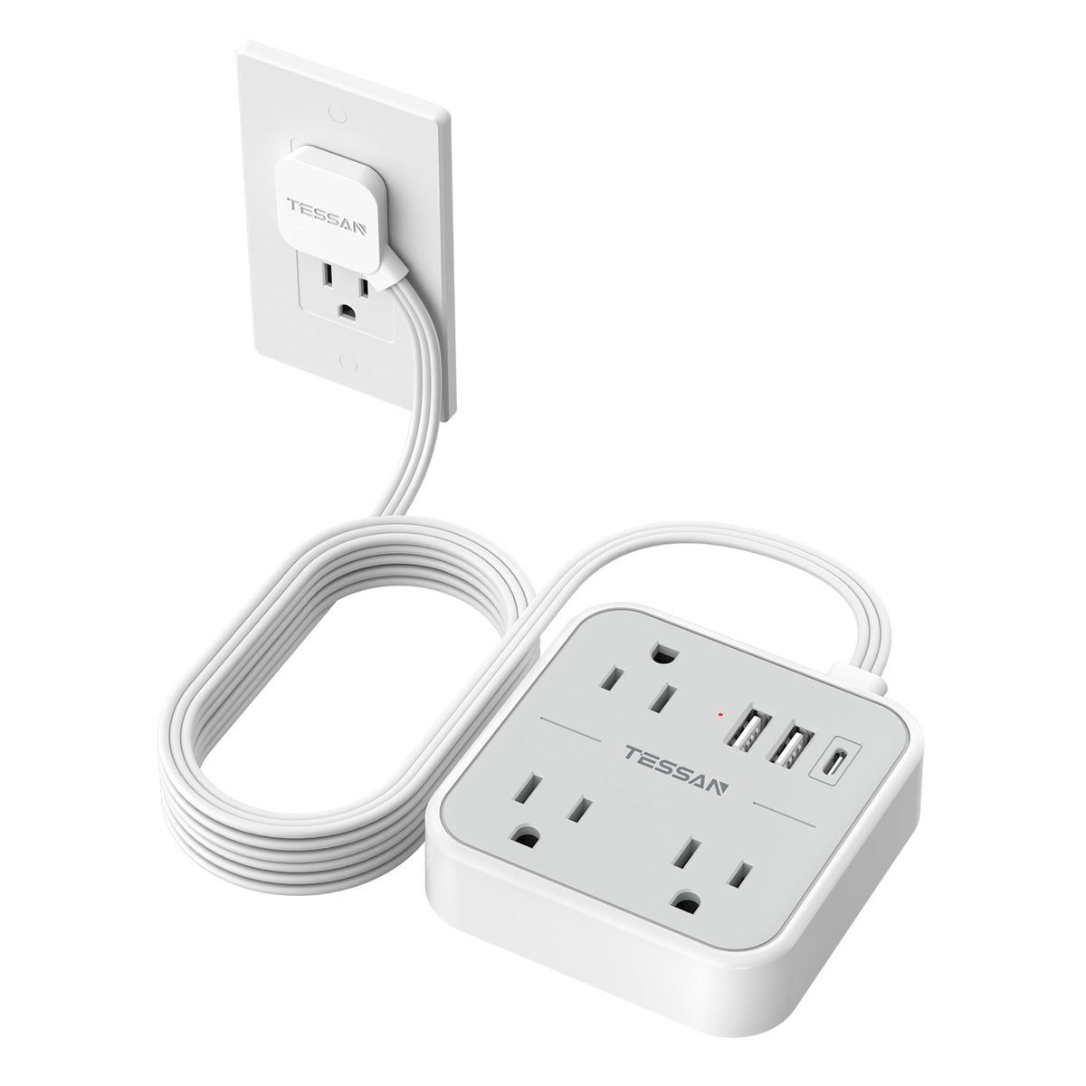 TESSAN 15ft flat power strip ready to reach distant outlets for a tidy workspace