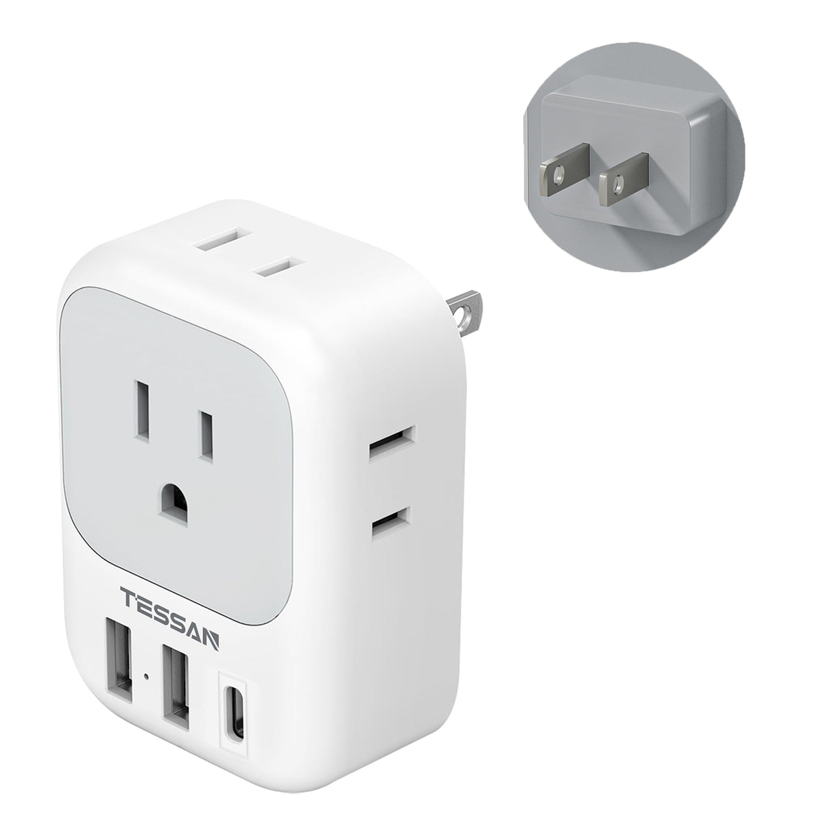 TESSAN 2-prong to 3-prong adapter with four outlets for travel convenience