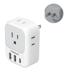 TESSAN 2-prong to 3-prong adapter with four outlets for travel convenience