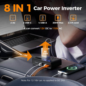 USB ports on the TESSAN inverter charging multiple devices with PD fast charging
