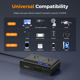 TESSAN DC to AC conversion powers laptops and tablets safely