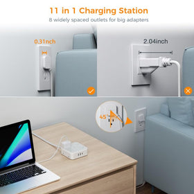 TESSAN 20ft cord stretched across floor reaching distant wall outlets for flexible placement