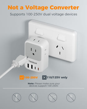 TESSAN 20W USB-C2 port delivers fast charging for compatible devices.