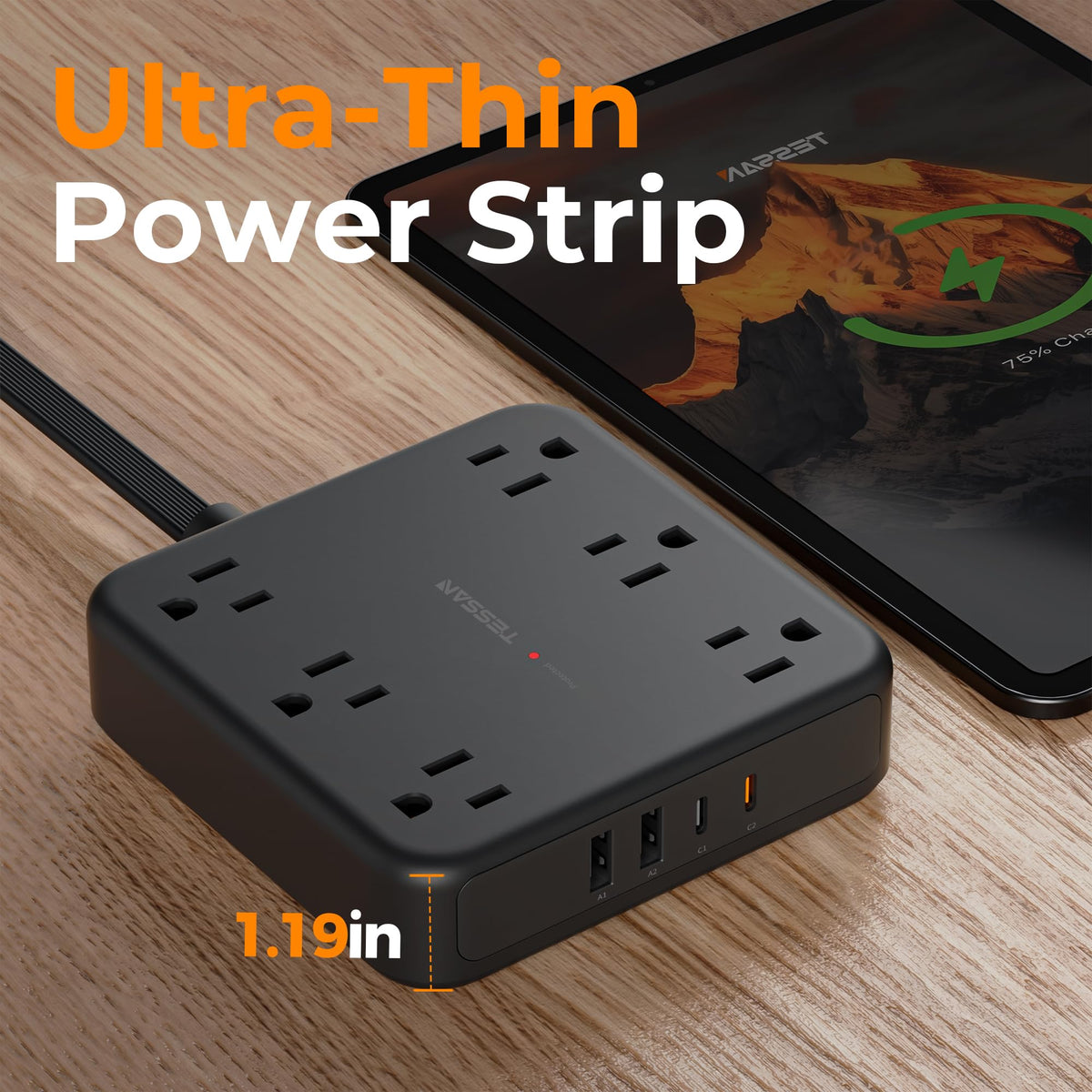 TESSAN 2100 Joules surge protector protecting electronics.