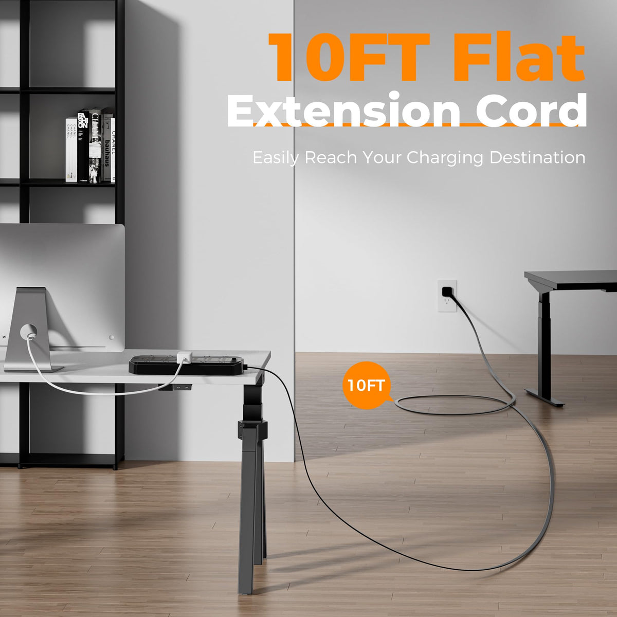 TESSAN power strip with 10ft cord reaches distant outlets for flexible placement.