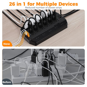 TESSAN flat plug behind desk offers a clean, organized setup.