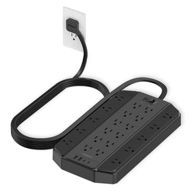 TESSAN 22-outlet power strip with flat plug saves space behind furniture.