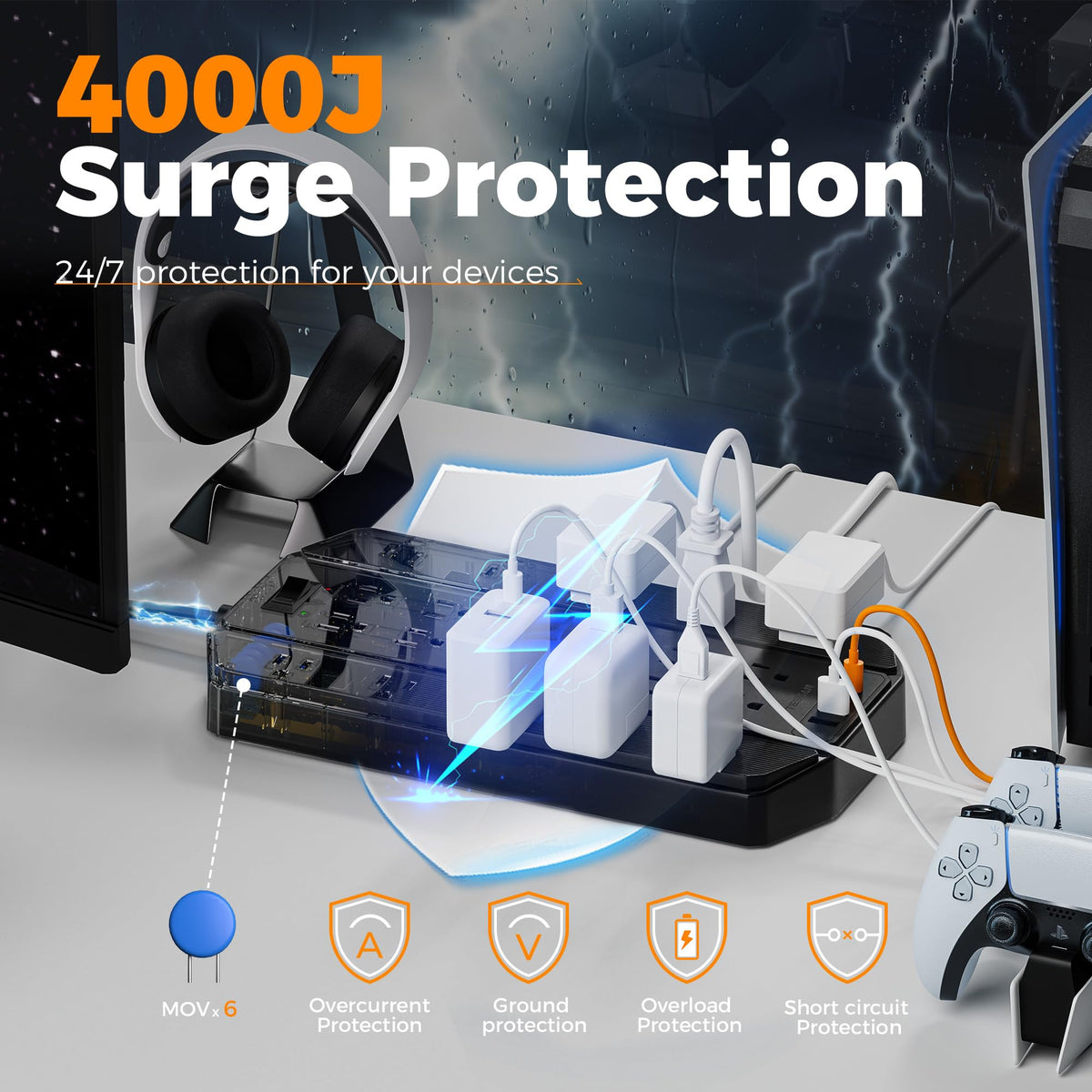 TESSAN power strip with USB ports provides fast charging for multiple devices.