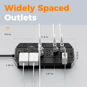 TESSAN power strip wall-mount holes enable neat, space-saving installation.