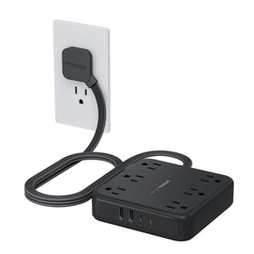 TESSAN 5ft extension cord with flat plug behind a couch for tidy setup.