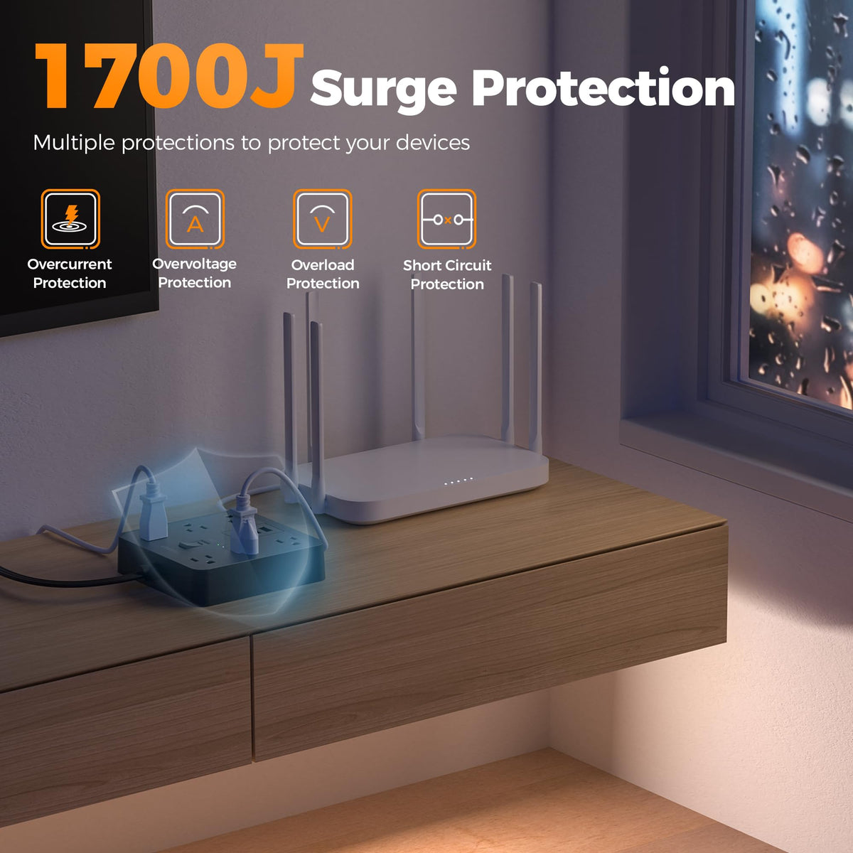 TESSAN 1700J surge protector helps protect devices during use