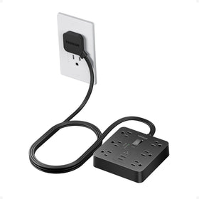 TESSAN 5ft flat extension cord front view with six outlets for organized charging