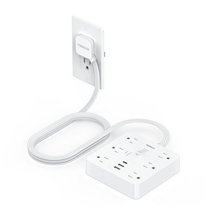 TESSAN 5ft white extension cord with flat plug for slim, discreet mounting.