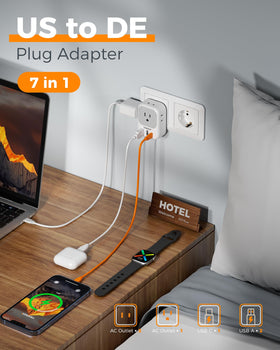 TESSAN 7-in-1 travel plug adapter with outlets and USB ports