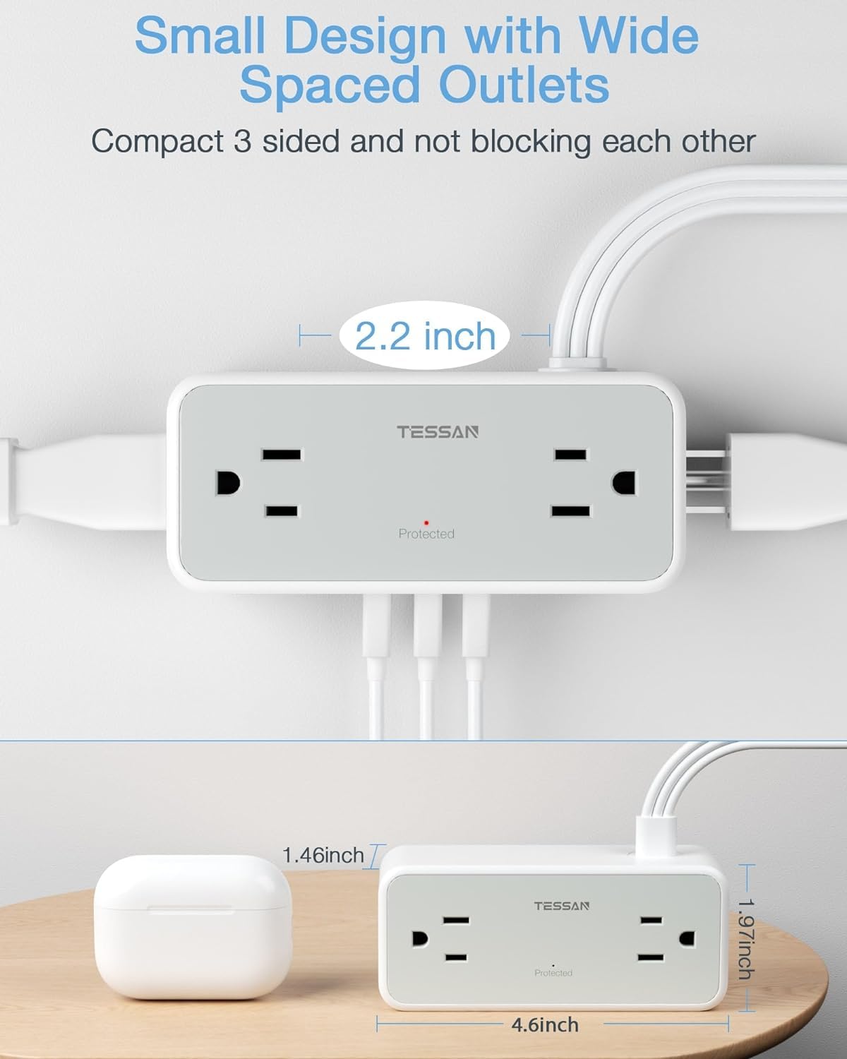 TESSAN 900 Joules surge protector guards devices in office or dorm.