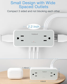 TESSAN 900 Joules surge protector guards devices in office or dorm.