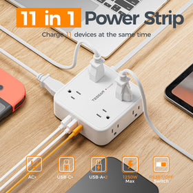 TESSAN close-up of AC outlets and USB‑C/USB‑A ports showcasing convenient access