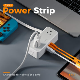 TESSAN top down showing four AC outlets plus two USB‑C and one USB‑A ports