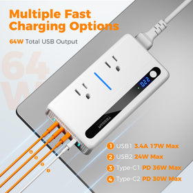 TESSAN adapter connected to EU cable for safe voltage conversion abroad